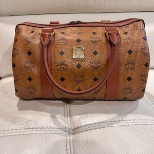 MCM Visetos Golf Collection Boston Bag Leather Duffel Bag